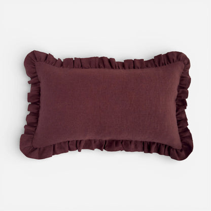 Mulberry purple linen frill cushion cover