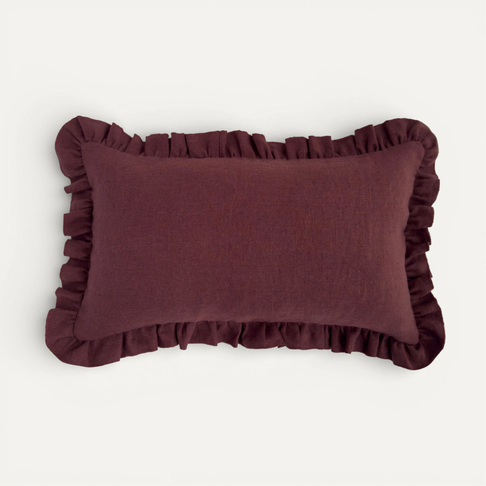 Mulberry purple linen ruffle cushion cover
