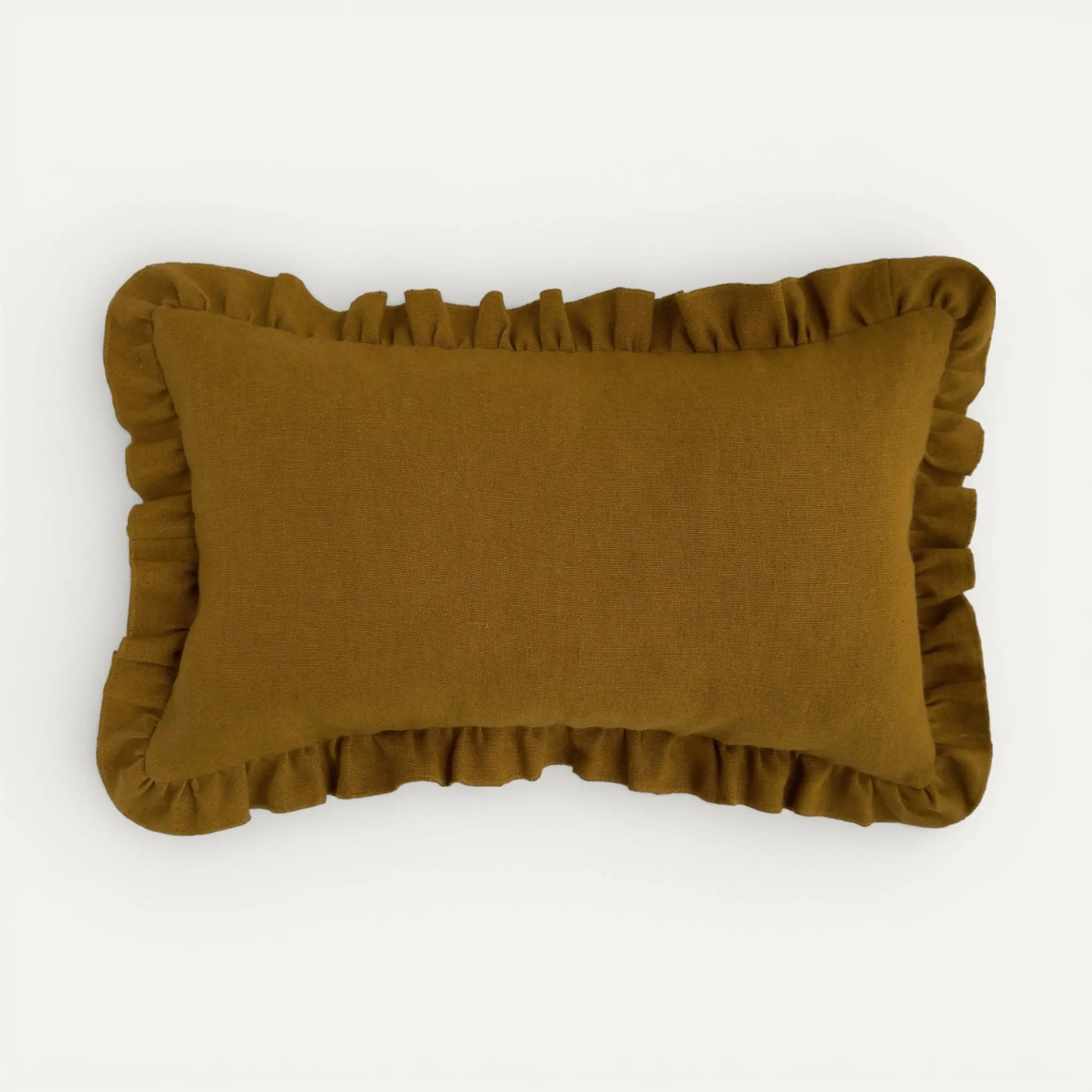 Mustard yellow linen frill cushion cover