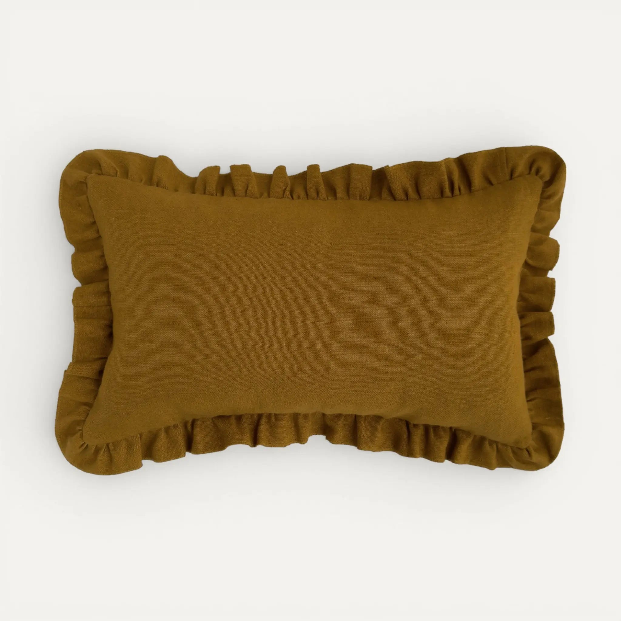 Mustard yellow linen frill cushion cover