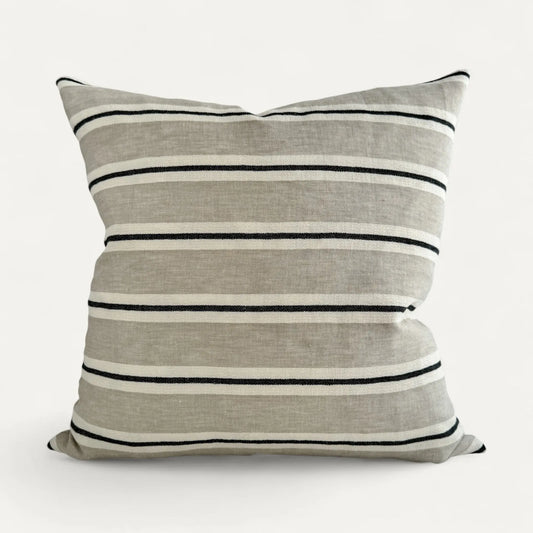 Neutral striped linen cushion cover