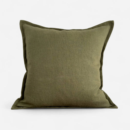 Olive green linen cushion cover