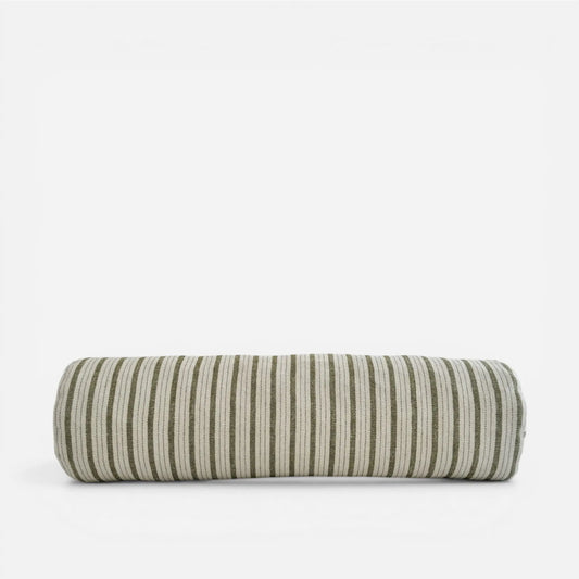 Olive green striped bolster cushion