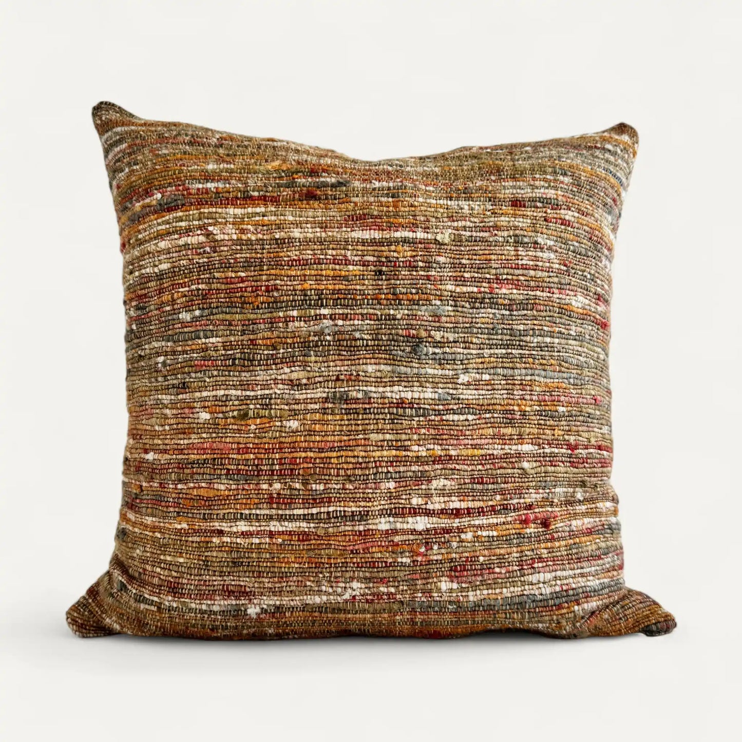 Handwoven textured orange and green cushion cover