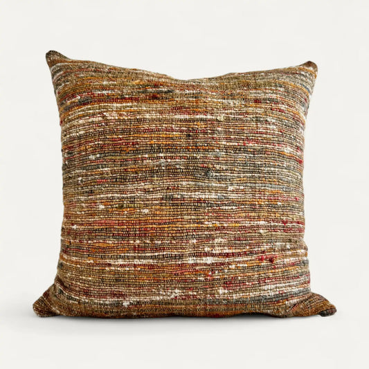 Handwoven textured orange and green cushion cover