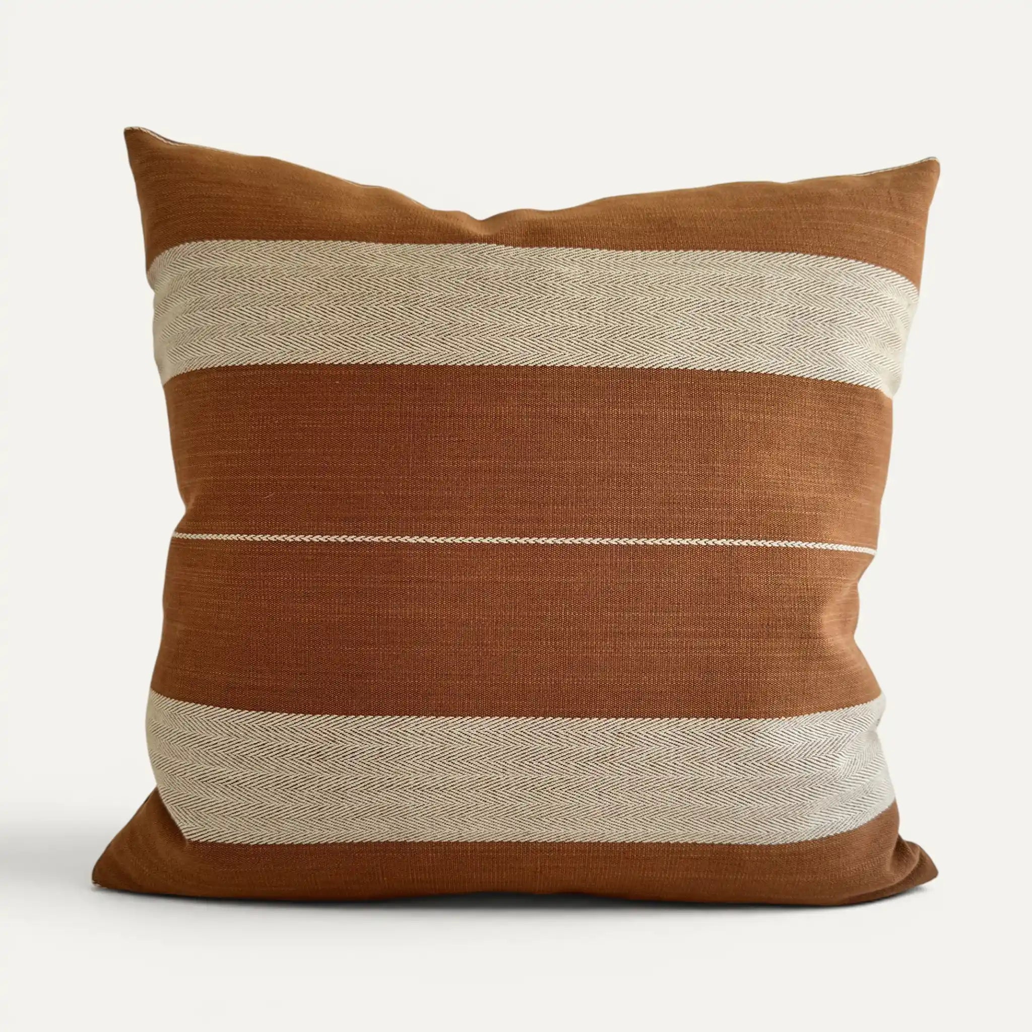 Brown stripe square cushion cover in Pamir Stripe fabric by GP & J Baker