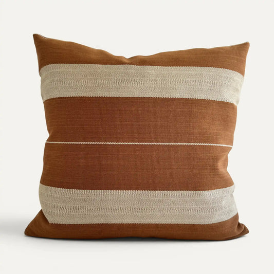Brown stripe square cushion cover in Pamir Stripe fabric by GP & J Baker