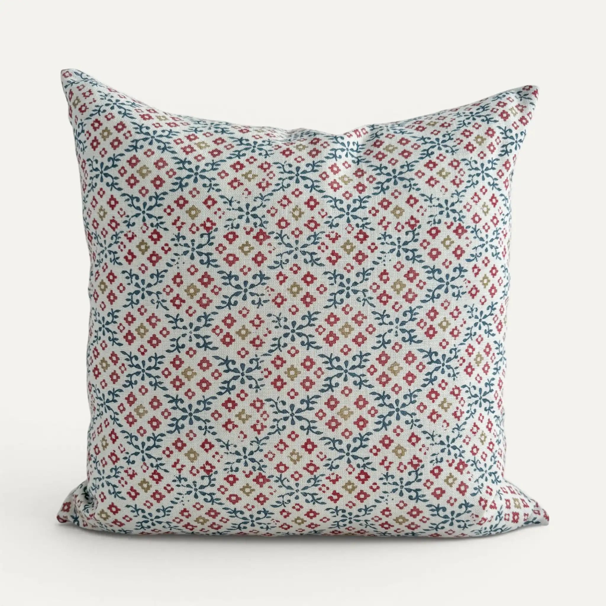 Red and blue floral cushion cover