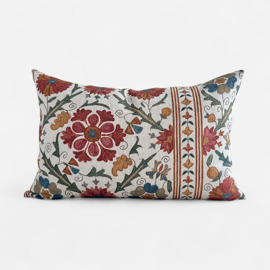 Floral Suzani linen cushion cover in 40x60 size