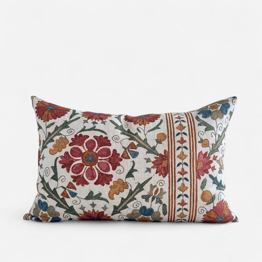 Red and green floral suzani cushion cover