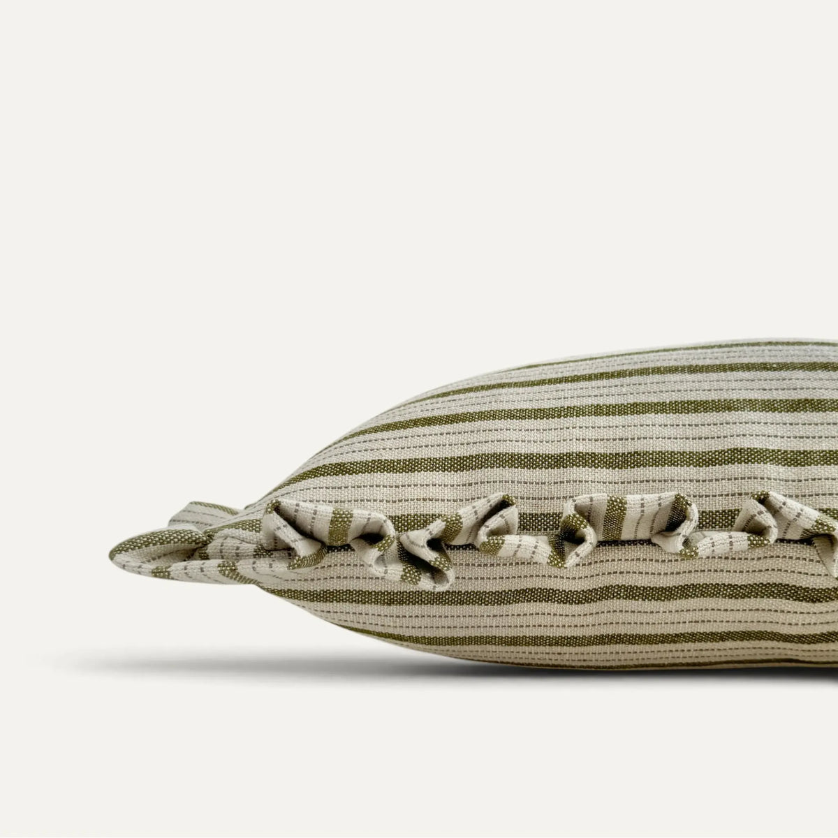 Moments Striped Linen Blend Ruffle Cushion Cover – Olive