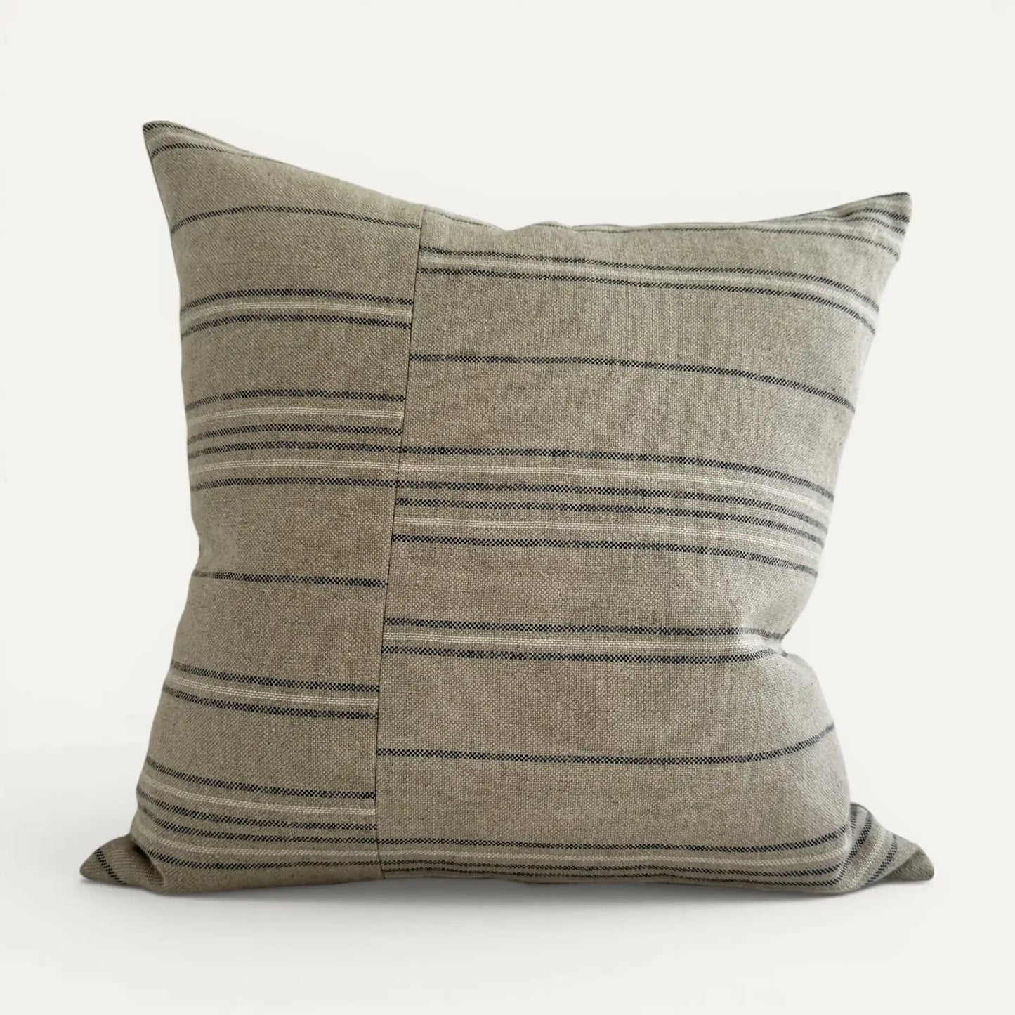 Natural stonewashed linen cushion cover with black stripes