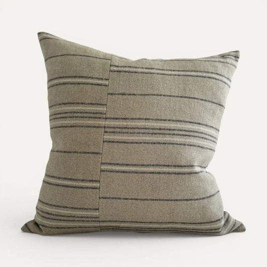 Natural stonewashed linen cushion cover with black stripes