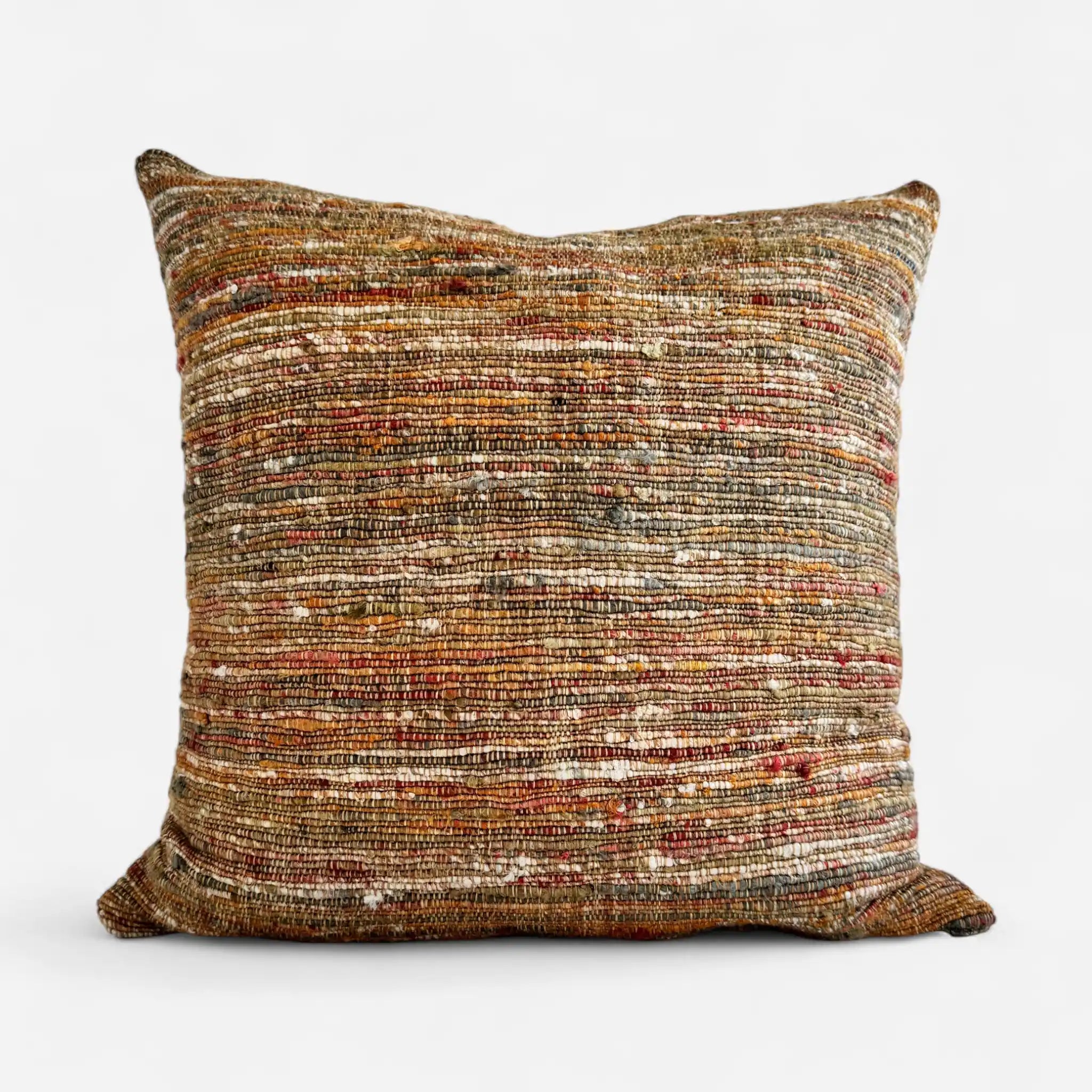 Handwoven textured orange and green cushion cover