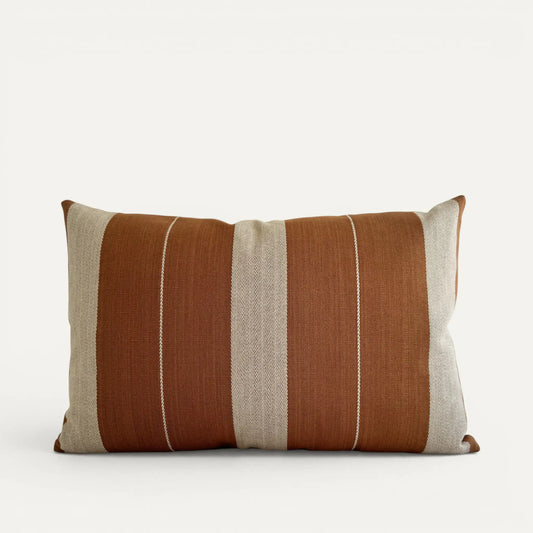 Brown stripe lumbar cushion cover in Pamir Stripe fabric by GP & J Baker